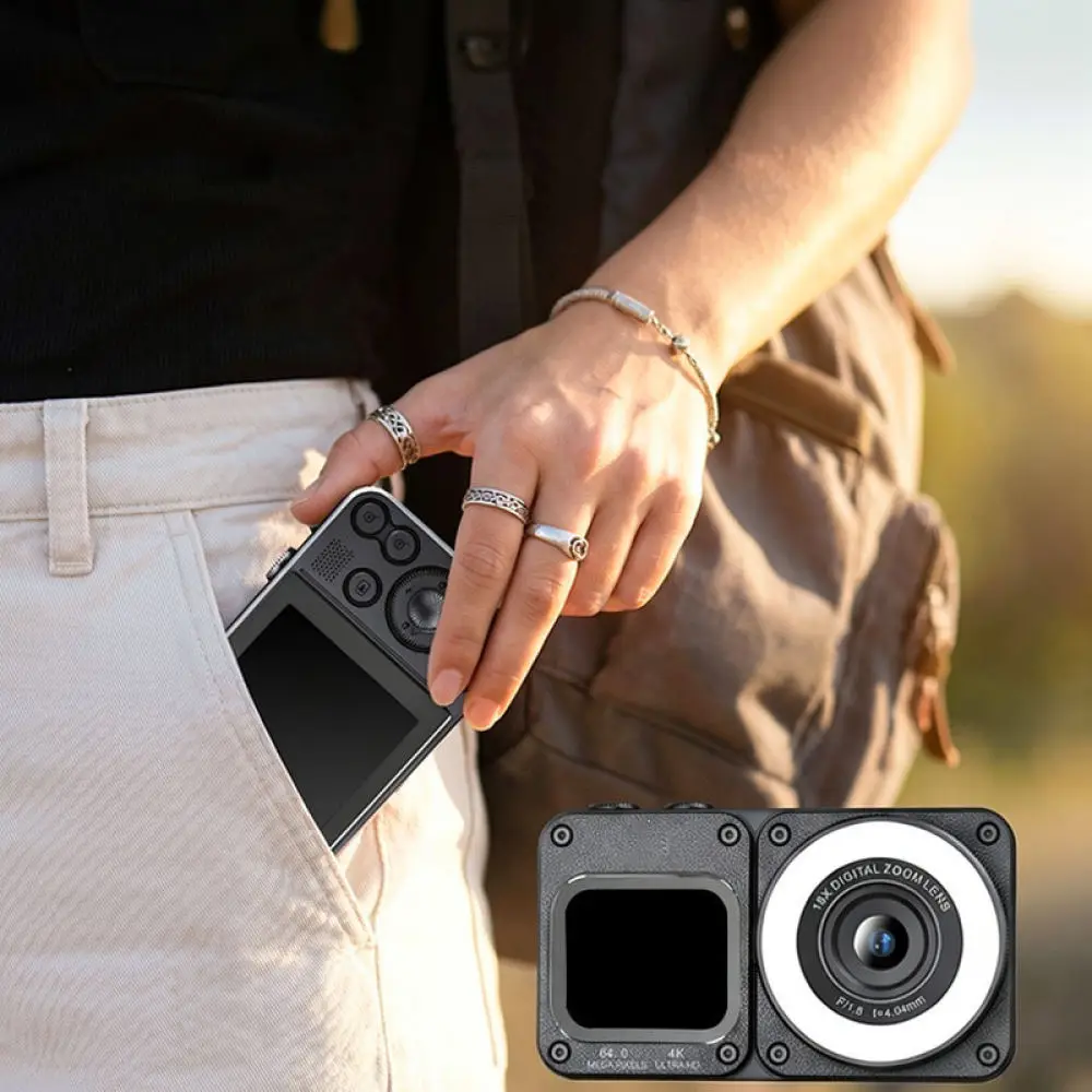 A70 Digital Camera Dual Display Selfie Camcorder 24MP HD Portable Pocket Recorder Lightweight Metallic Travel Photography Tool