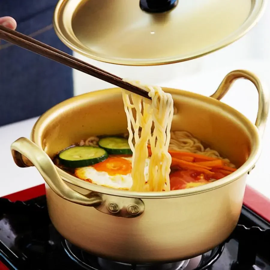 Korean Ramen Noodle Pot Aluminum Stockpot Soup Pot Small Hot Pot W Lid Fast Heating Noodle Cooking Pan Kitchen Cookware