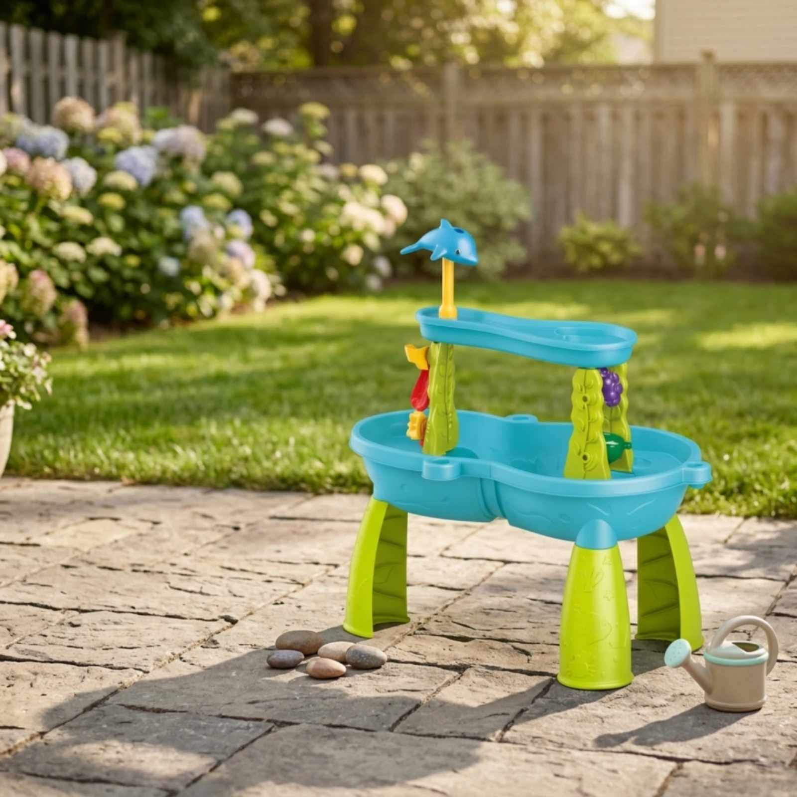 Sand and Water Table with Toys Two-Level Beach Play Table with Pail Sensory Playset Hands-on Toy Easy to Clean for Toddlers