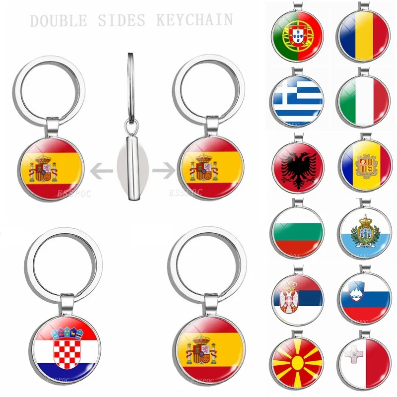 South Europe Country Flag Keychain Greece Albania Spain Italy Croatia Bulgaria Bulgarian Serbia Romania San Marino Portugal Flag