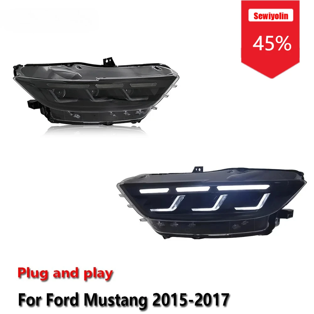 

Sewiyolin автомобильные светодиодные фары в сборе для Ford Mustang 2015-2017 противотуманные фары DRL тормозной указатель поворота Plug and Play