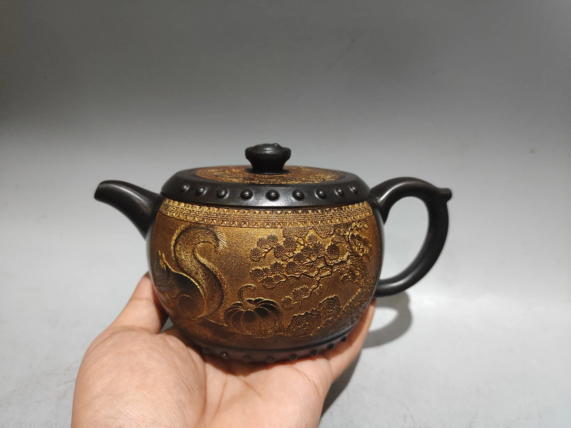 Old Chinese Handicraft Enameled YiXing Zisha (red stoneware) Teapot,scenery,#06,with mark, Free shipping