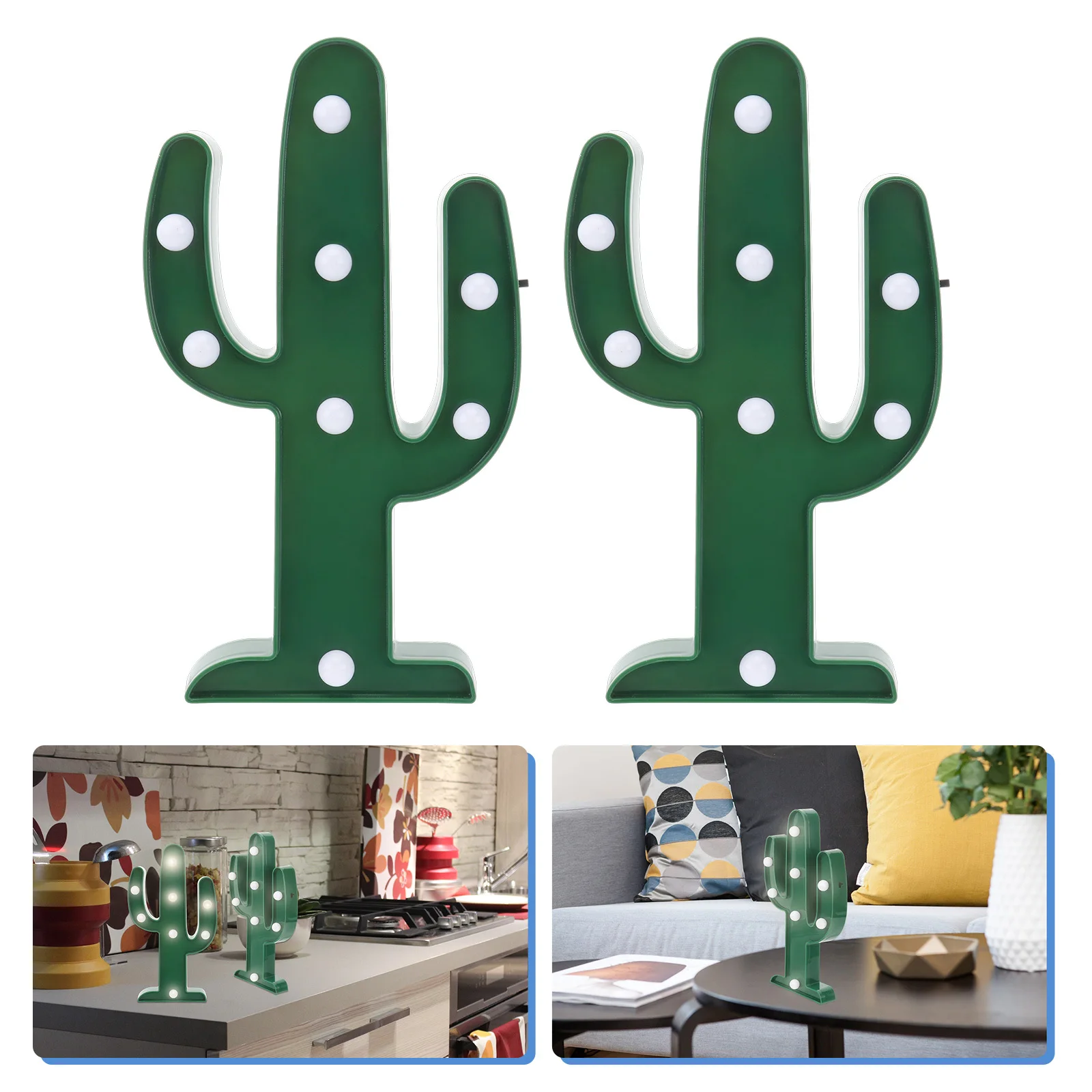 2 قطعة على شكل صبار Led مصباح الليل ضوء دافئ ديكور للطاولات بجانب السرير ، مصباح مهرجان PVC يعمل ، ضوء ليلي صغير