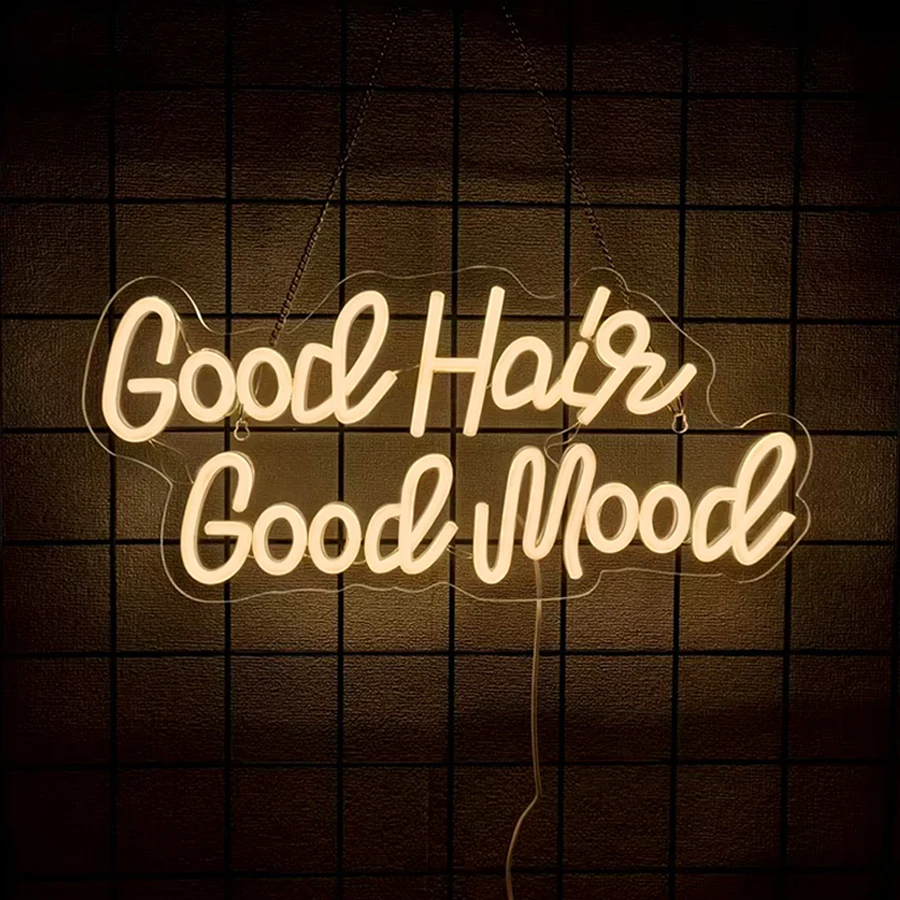 Warm White Good Hair Good Mood Neon Sign USB LED Wall Decor for Hair Salon Barber Shop Beauty Store Spa Bedroom Gift for Women ﻿
