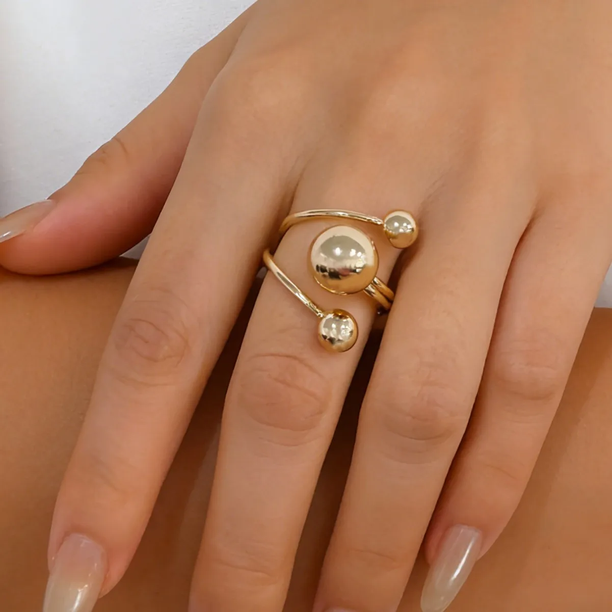 

Fashion Large & Small Pearl Open Ring, Geometric Gold Ball Ins Style Exaggerated Elegant Personalized Finger Ring