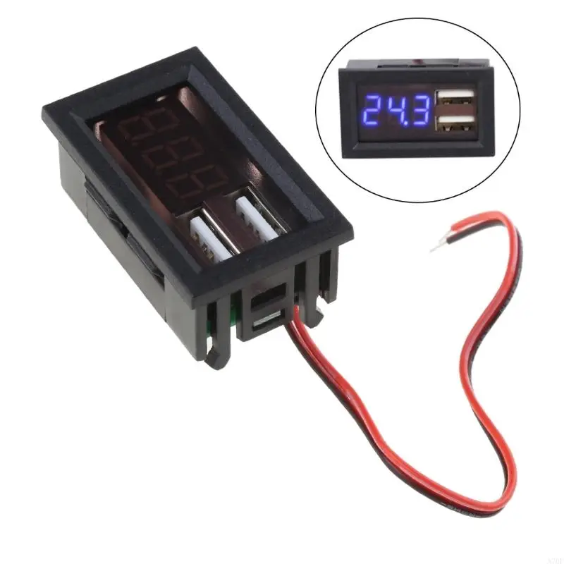 A70F LED Digital Display Voltmeter Mini Voltage Meter Battery Tester Panel For DC 12V Car Motorcycle Vehicle USB 5V 2A Output