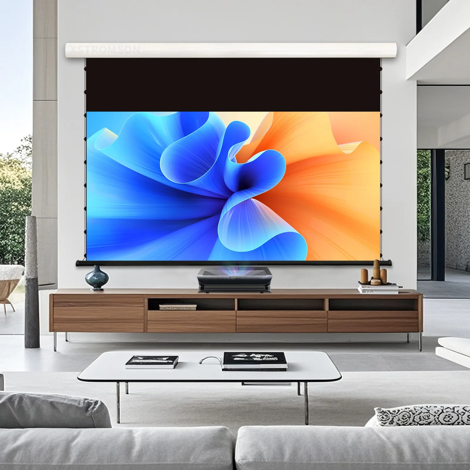 120'' Electric Tab-tensioned PET Crystal Projection Screen Motorized Drop-Down ALR UST Anti-light Screen for 4K Laser Projector