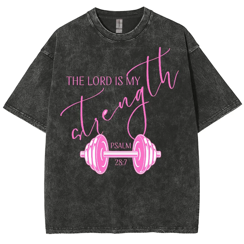 

Girly Casual Sweetheart Pink Dumbbell Print Women T-Shirt Round Neck Wash Vintage Oversized Short Sleeve Summer Comfortable Top