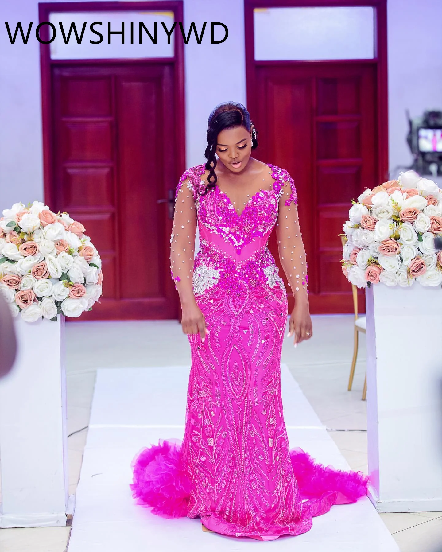 2024 Aso Ebi Fuchsia Mermaid Prom Dresses Crystals Beaded Evening Formal Party Second Engagement Birthday Gowns Dresses ZJ145