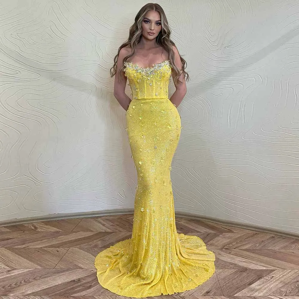 

Exquisite Dresses for Special Events Net Mermaid/Trumpet Evening Dress Tartrazine Sweetheart Rhinestones/Crystals Prom Dress