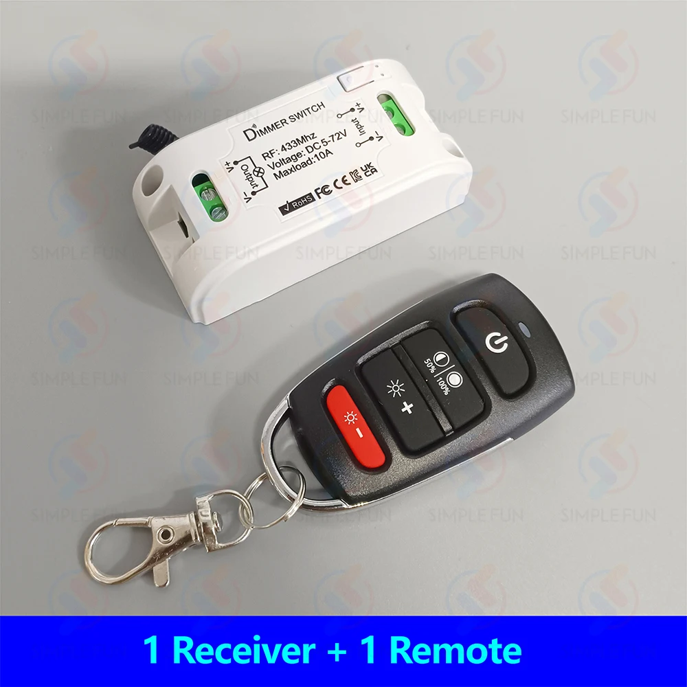 Wireless Dimmer Fernbedienung Lichtsc halter DC 5V 6V 12V 24V 36V 72V 433MHz Mini-Empfänger für LED-Ein-Aus/Helligkeits einstellung