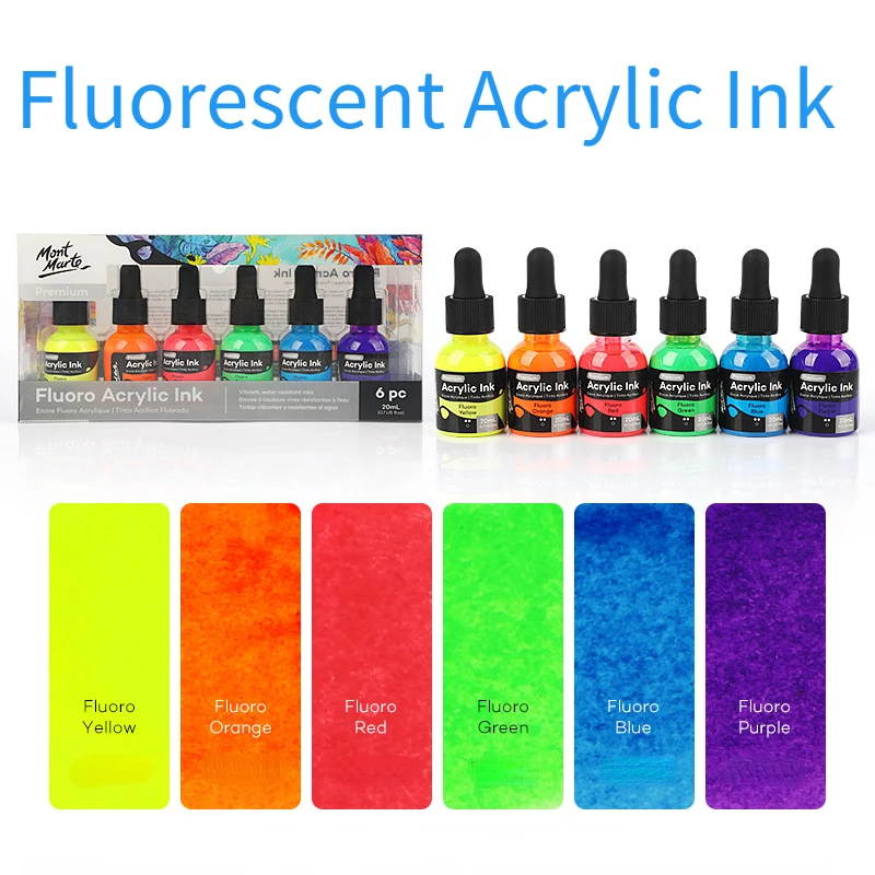 6/12colors Fluorescent Acrylic Ink Waterproof Hook Fluid Painting Highlight Hand Drawn Graffiti Pigment Ink