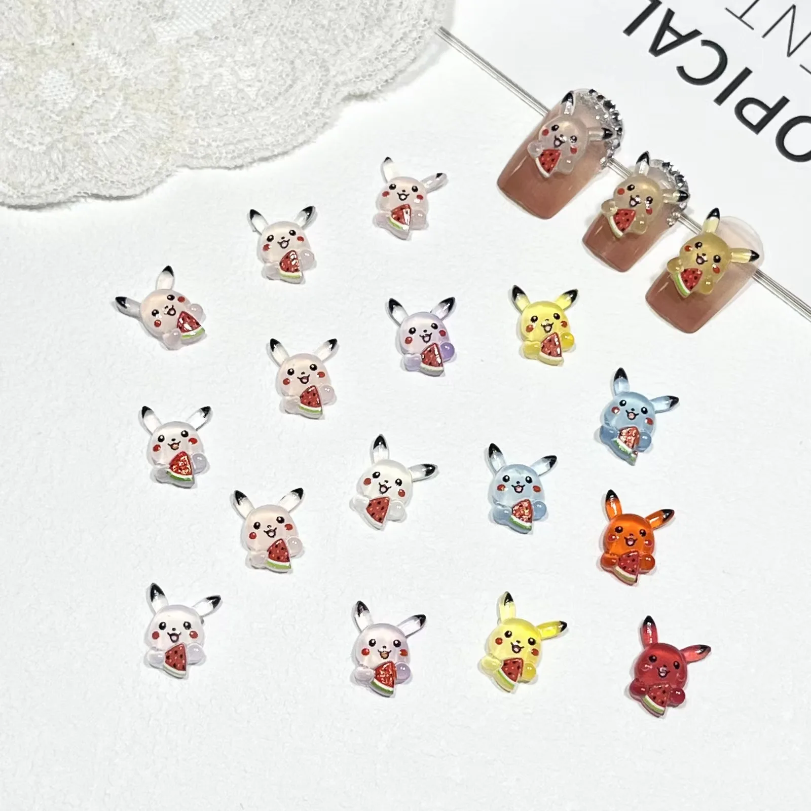 20pcs bandai Pikachu flower cartoon nail charms for diy nail making cute mini resin flatback nail art decoreation