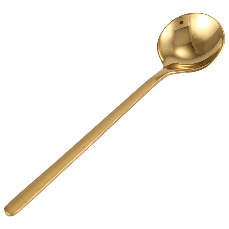 LJL-20Pcs Round Shape Coffee Spoon Stainless Steel Mini Teaspoons Sugar Dessert Spoon Ice Cream Soup Spoon(Gold)