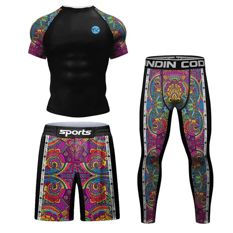 Rashguard-Ensemble T-shirt et pantalon de boxe MMA pour homme, haut de compression, vêtements FPackage, combinaison de sport d'entraînement, maillot de boxe skip déclinaison, Herb J, Muay Thai