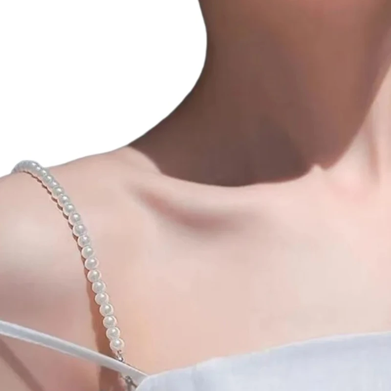 2Pcs Women Intimate Decorative Bras Straps Adjustable Chain Belt Elegant Pearl Beaded Underwear Shoulder Straps String