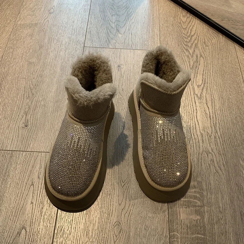 Snow Boots, Women\'s Shoes, Short Boots, 2023 Winter New Fashion Flash Diamond Insulation, Thick Soled Cotton Shoes