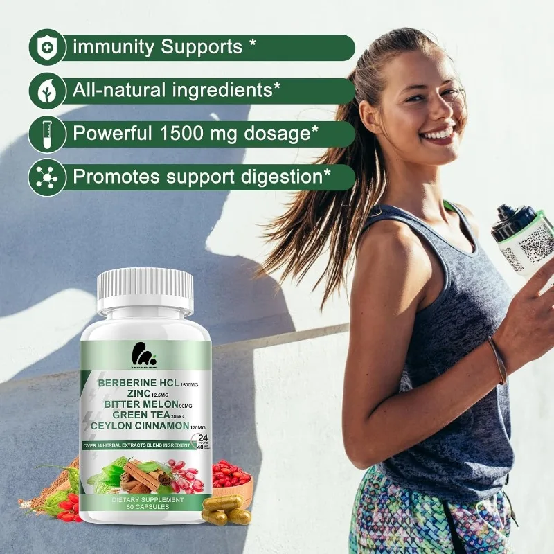 

Ceylon Cinnamomum Berberine 1500mg Herbal Capsules - Activated AMPK and GLP-1 Bitter Melon and Thistle Extract - Immune Support