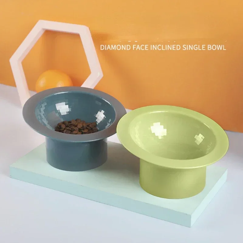 1PC Random Color Cat Bowl High Foot Dog Bowl 45°Neck Protector Food Water Feeder Bowl Anti-overturning Pet Feeding Cup Goblet