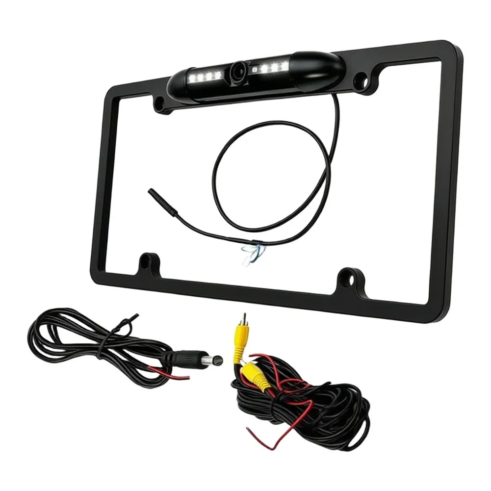 License Plate Frame Reversing Camera with LED Light for Cars DC12V 24V CVBS Switchable Rearview Camera Black ABS