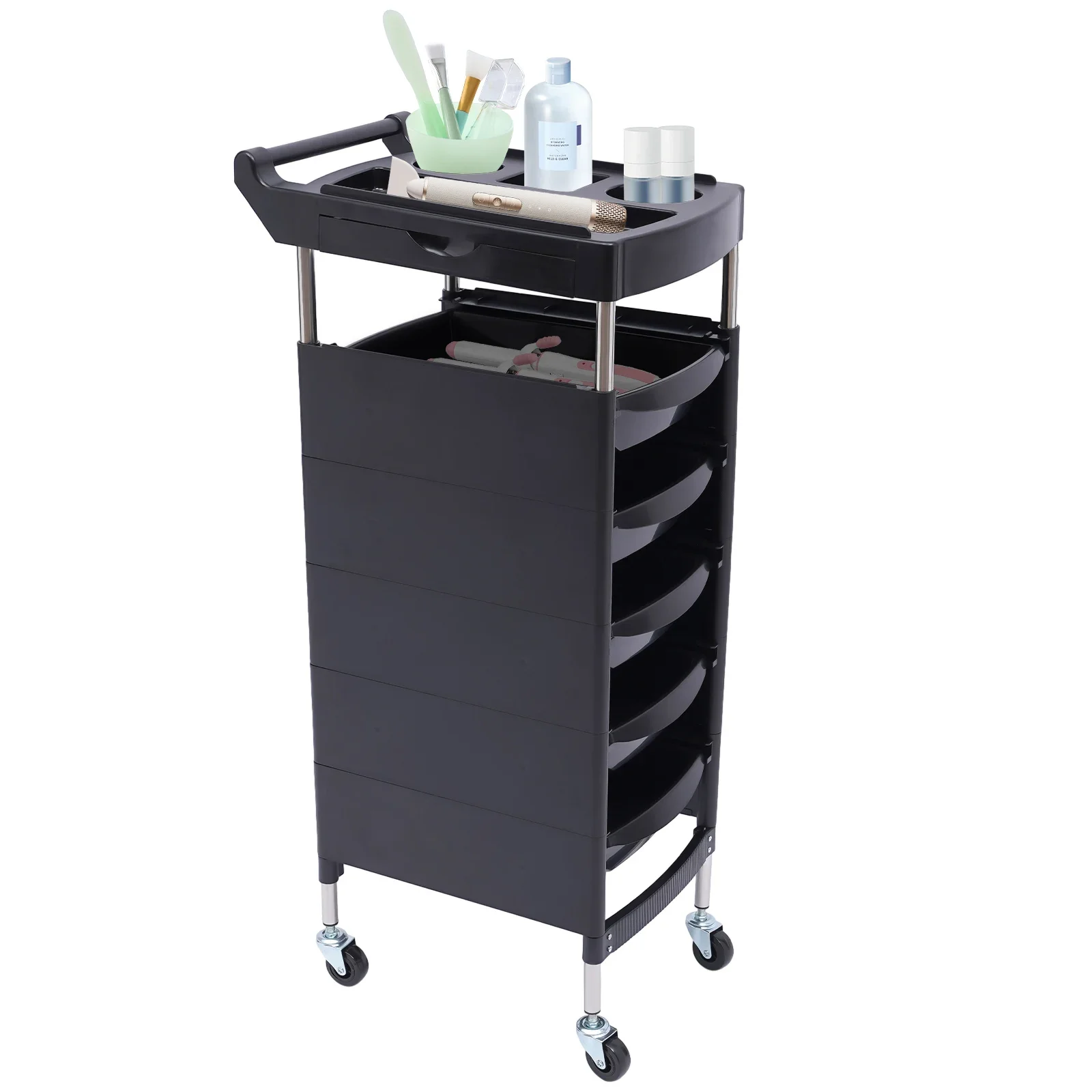 Beauty Salon Cabinet 5-Drawer Trolley Equipment Rolling Cart Tray Hair Styling Storage Station for Beauty Salons, Barber Stores