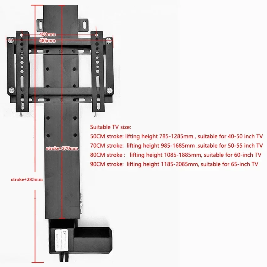 40-60 Inches TV Lifting Bracket 16mm/s 500/700/800mm Stroke with Remote Controller Projector Stand Bearing 1000N  AC 110v/220v