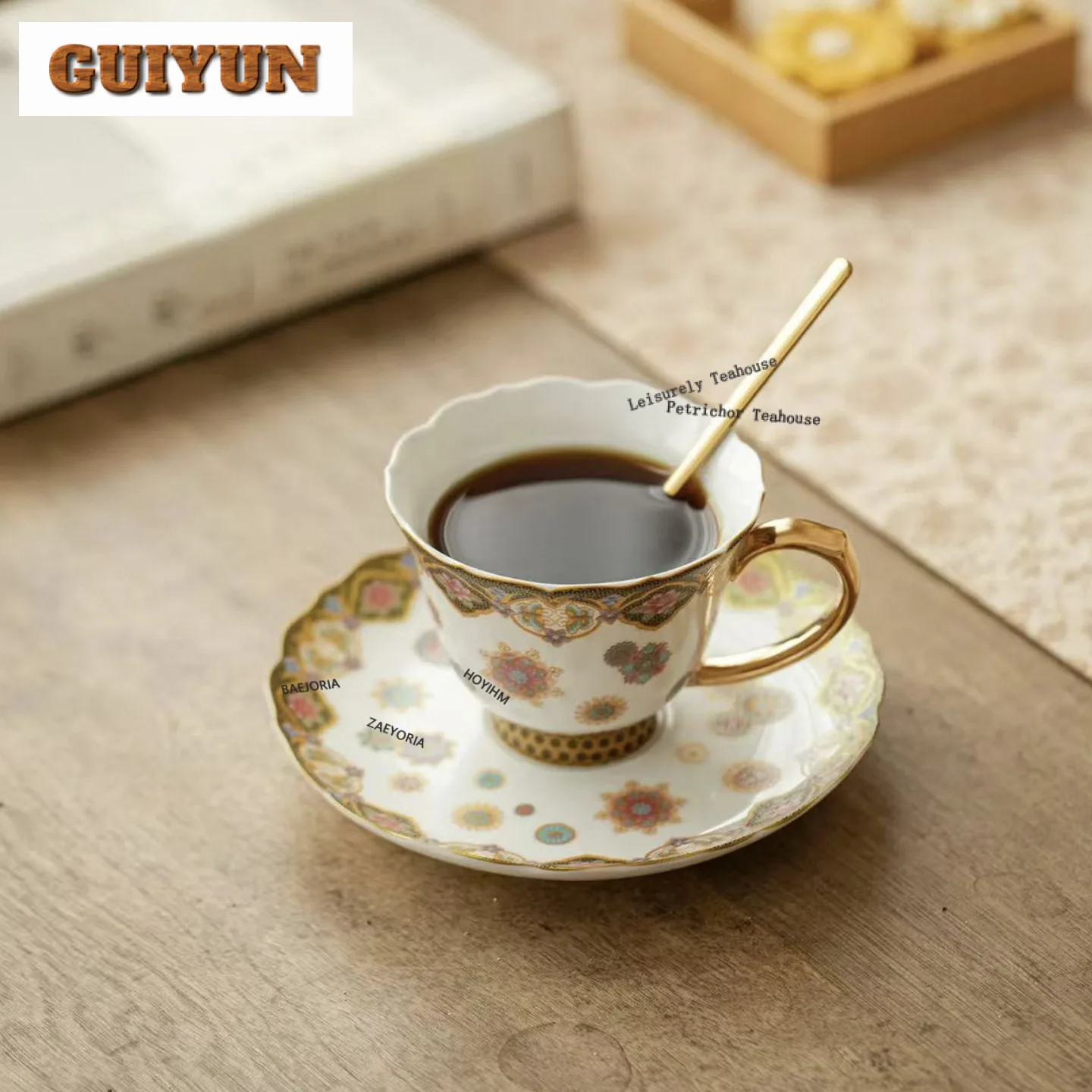 180ml Dunhuang Colour Enamels Coffee Mug With Plate Latte Cereal Mug Afternoon Tea Mug Cup Saucer Kit Cafes Decoration Craft