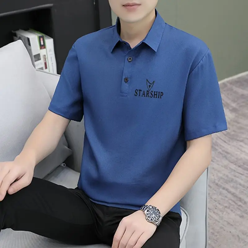 

Fashion Lapel Button Solid Color Letter Polo Shirts Men Clothing 2024 Summer New Loose Korean Pullovers Tops Casual Tee Shirt
