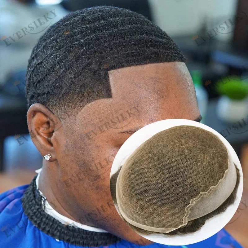 

Несъемные Q6 девственные человеческие волосы, мужские парики спереди, супер дышащие натуральные волосы, афро-черный человек, 8 мм, глубокая волна, система волос