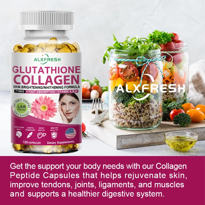 Alxfresh Collagen Peptide Glutathione Biotin Hyaluronic with Complex Vitamins Capsules - Dietery Supplement Gluten-Free