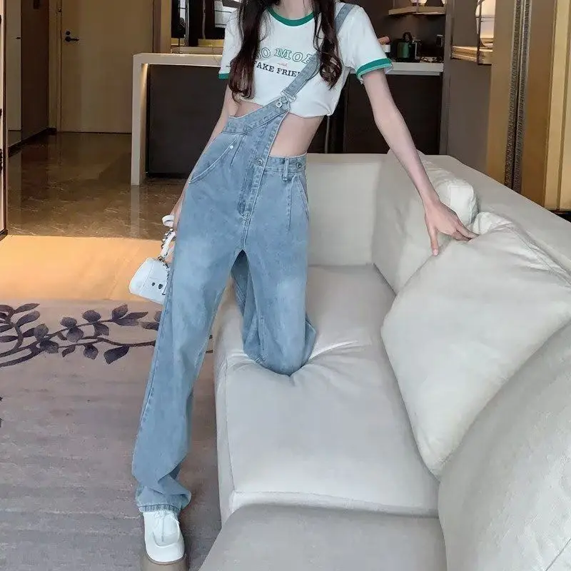 جمبسوت نسائي طويل أنيق يجمع بين الوظائف باللون الوردي الحلو مع رقبة على شكل هالترنيك دنغري فضفاض يناسب الجميع بني ممزق