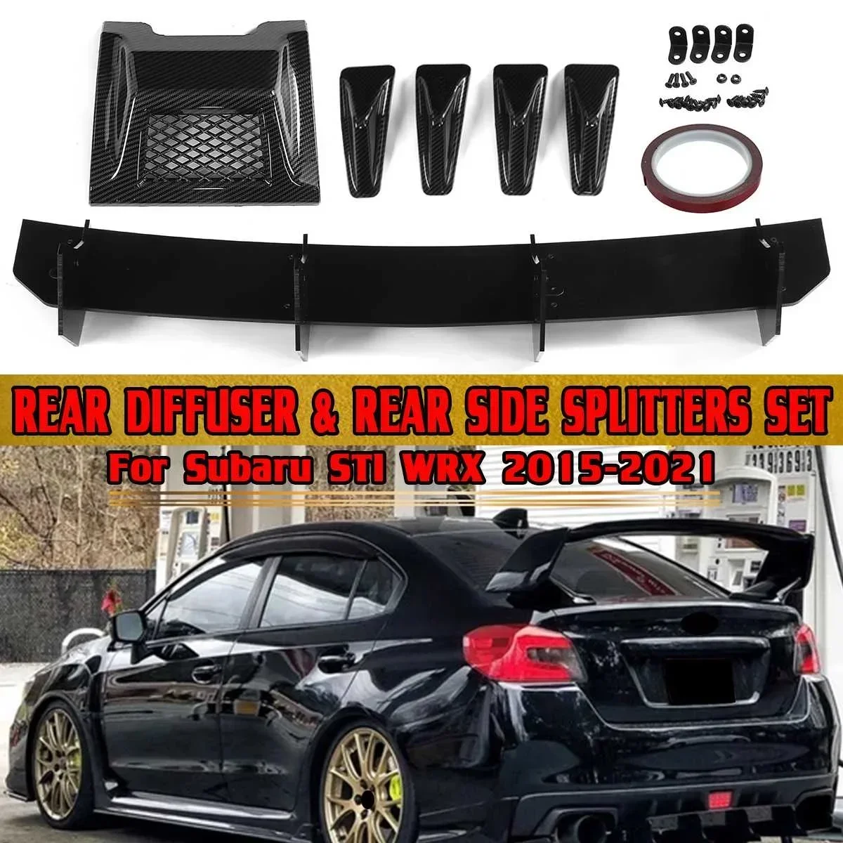 ABS Car Rear Bumper Diffuser Shark Fins For Subaru STI WRX 2015-2021 Rear Bumper Lip Spoiler Side Splitters Lip Rear Lamp Cover