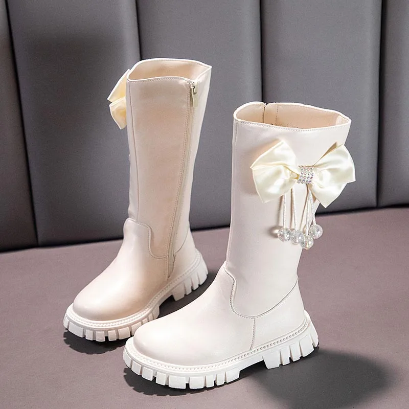 Girls Boots Zip Kids Knee High Non-Slip Plush Long Snow Boots for Girls High Leather Boots Winter Fashion Boot Princess Shoes