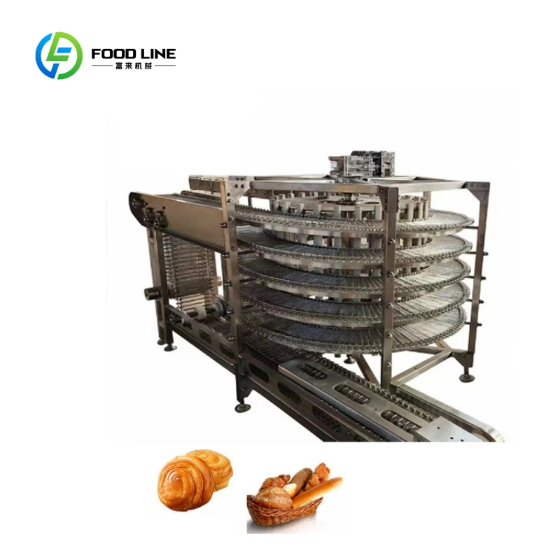 Cookies Biscuit Hamburger Hotdog Bread Cakes Packages Bakery Equipment Spiral Air Cooling Modular Chain Roller Tower Conveyor