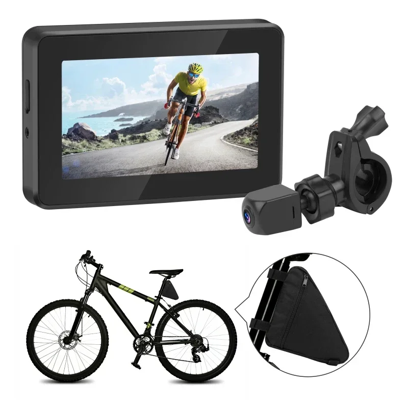 

Bike Bicycle Mirror 1080P Rear View camera with 4.3" Screen 130 Wide Angle Color Night Vision 360 Adjust