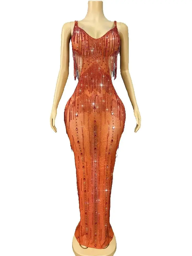 Vestido elástico con tirantes huecos y borlas con estampado en caliente de alta calidad, ropa personalizada para mujer, nueva moda 2025