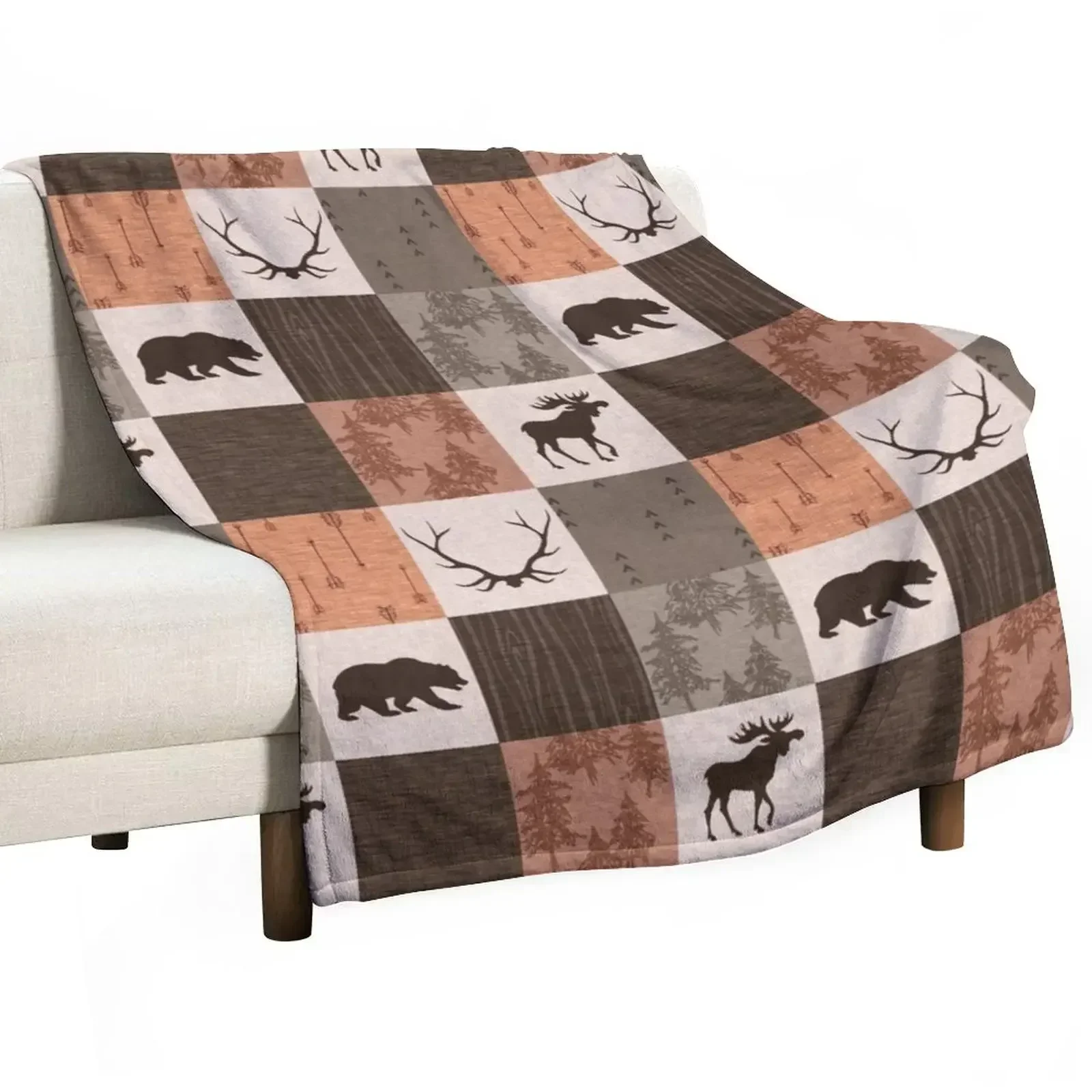 

woodland patchwork - rust/brown Throw Blanket for babies Camping Bed Blankets For Sofas Blankets