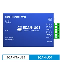 CAN BUS Protocol Converter Transceptor De Transmissão Transparente, Monitoramento De Dados De 2 Vias, ECAN-U01, USB 2.0