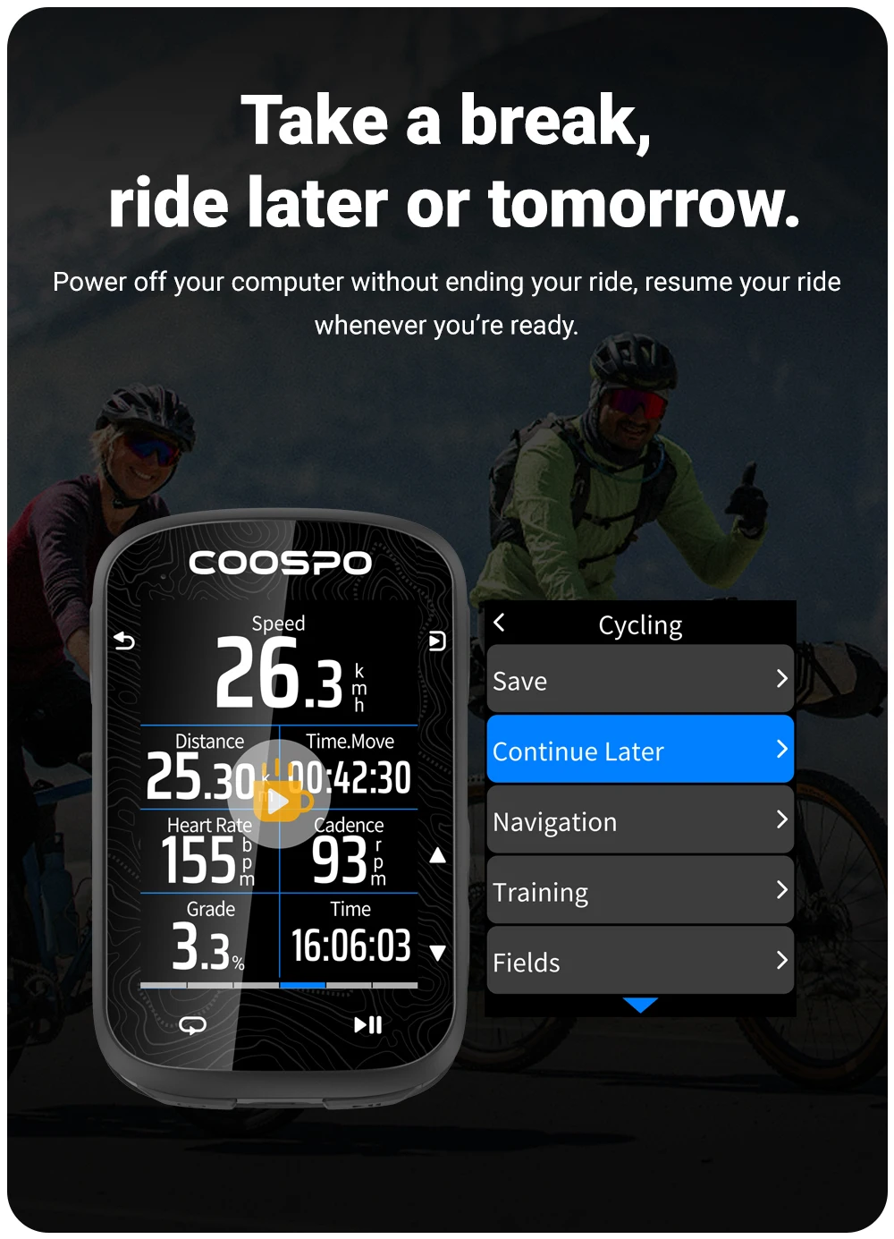 COOSPO CS600 Bunte Karte Touchscreen Fahrradcomputer GPS-Navigation Drahtloser Fahrradcomputer Indoor-Training Kilometerzähler – Detail 7