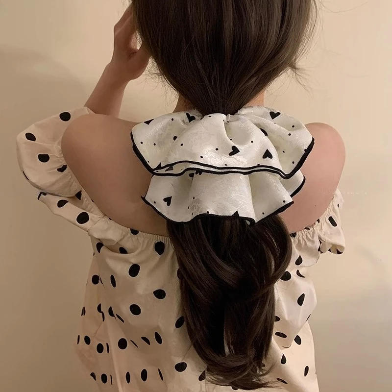 القلب طباعة مطاطا رباط شعر البولكا نقطة كبيرة الحجم Scrunchies ذيل حصان حامل شريط مطاطي النساء الشعر حبل التعادل إكسسوارات الشعر