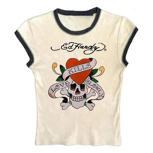 Women's ort Printed T-irt round Ne ort Sve Street Sle Summer Faion Polyester Fiber Top Fem Upperwear