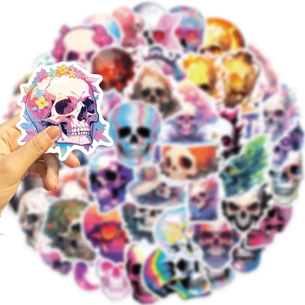 50pcs Gothic Punk Style Colorful Skull Series Graffiti Stickers Suitable for Laptop Helmets Desktop Decoration Stickers DIY Toys