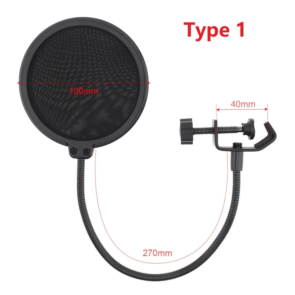 Multifunction Shockproof Microphone Holder Bracket with Double Layer Microphone Pop Filter and Table Clip for Live Broadcast