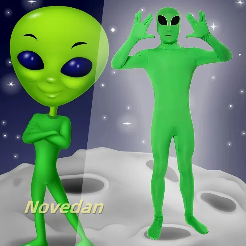 Костюм для косплея ET Alien для взрослых и детей, комбинезон зентай, детский зеленый талисман ET Alien, вечерние маскарадные боди на Хэллоуин, костюм-маска