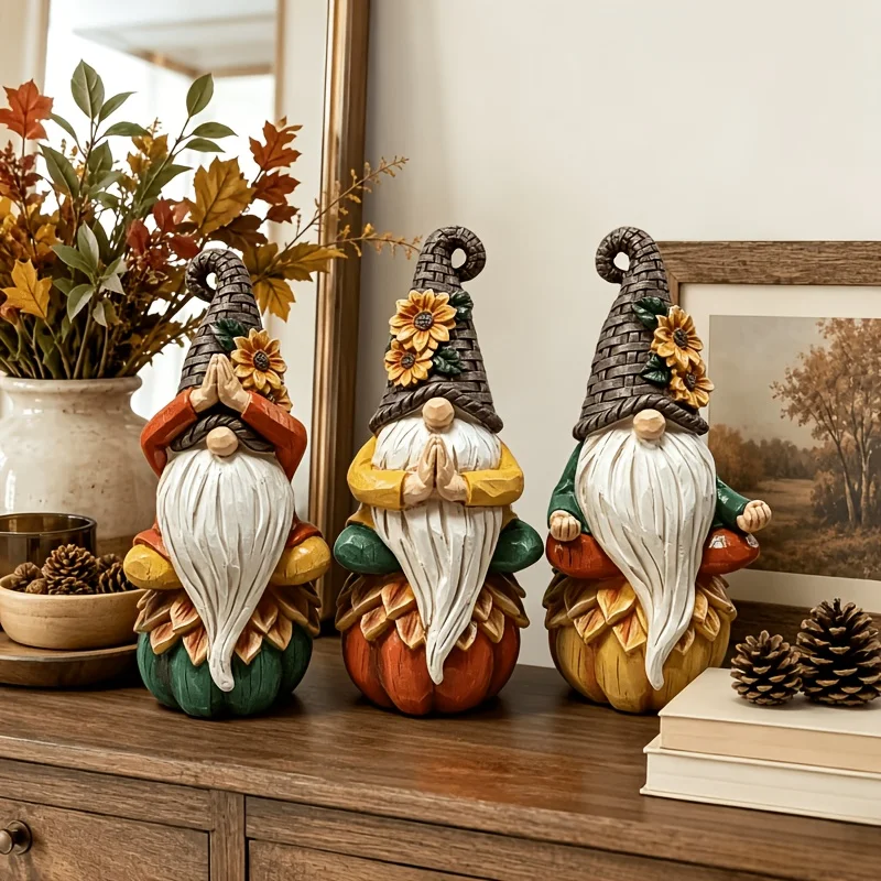 Fall Yoga Gnome Figurine Resin Pumpkin Base Sunflower Dwarf Statue Autumn Thanksgiving Tabletop Ornament Home Harvest Decor Sold