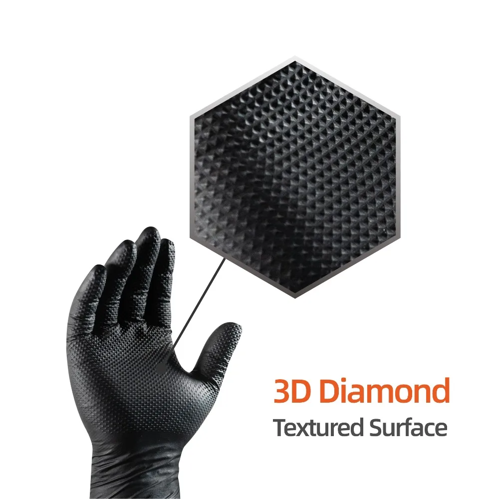 100pcs Powder Latex Black Textured Nitrile Gloves, Durable for Auto Repair Landscape Gardening Woodworking