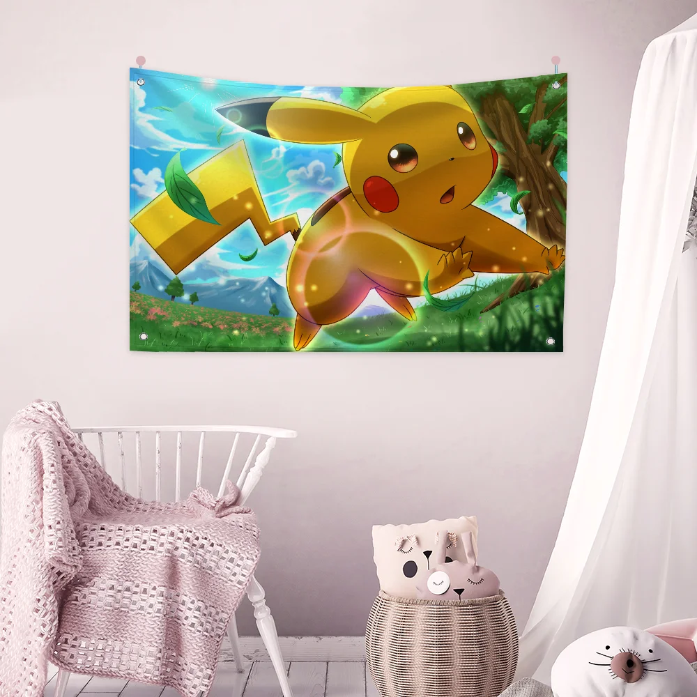 Hanging Flags Garden Flag Banner Room Decoration Wall Decor Tapestry Home Decoration Pokemon Pikachu Garage Flags for Bedrooms