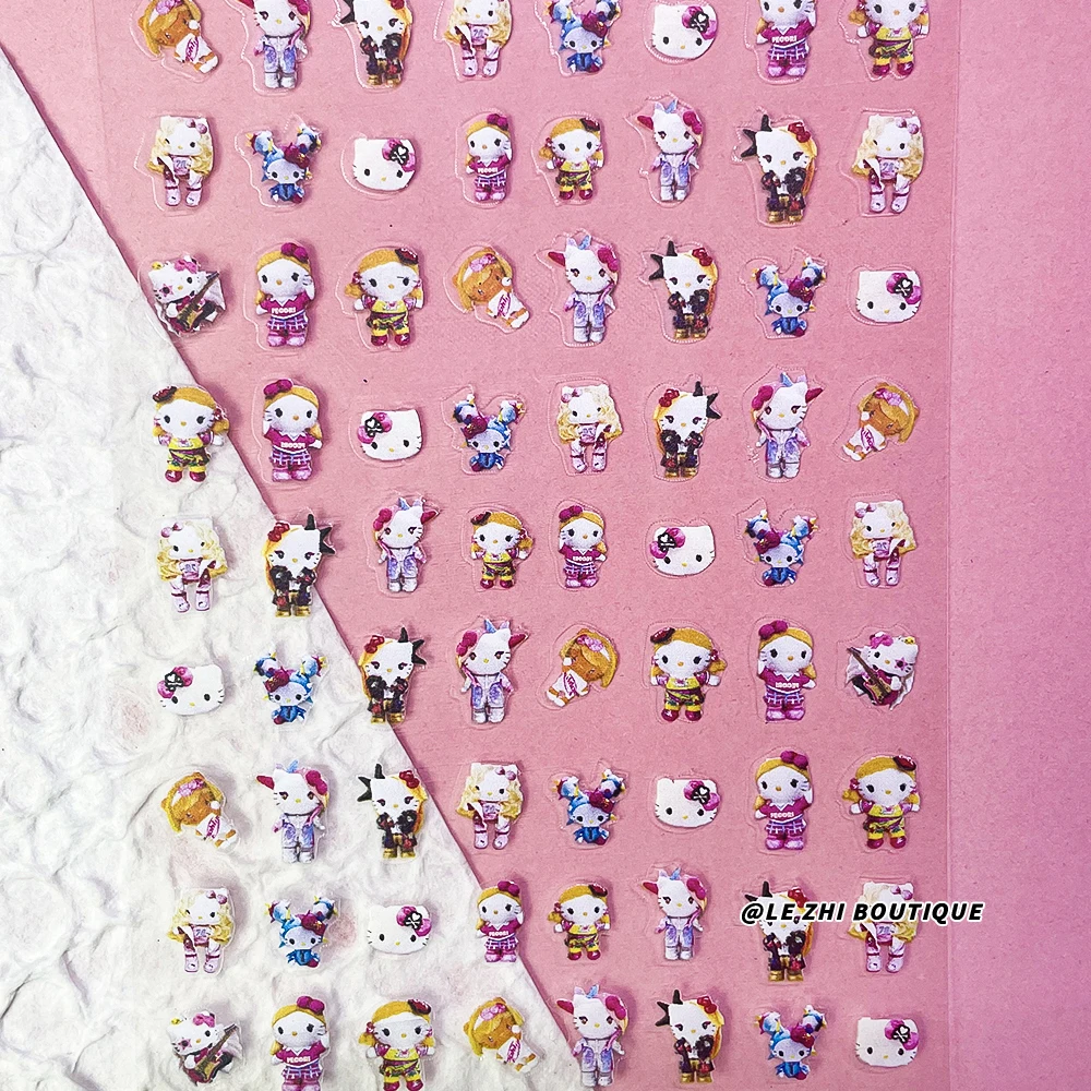 1ชิ้นสติกเกอร์ติดเล็บลายการ์ตูน Hello Kitty Melody Cinnamoroll และสติกเกอร์ติดเล็บลายการ์ตูนแมวกระต่าย3D น่ารักอุปกรณ์ตกแต่งเล็บ