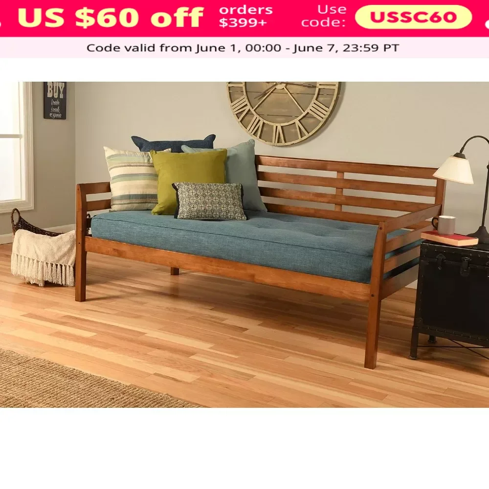 

Twin-Size Daybed, 80" Twin-Size Solid Wood Daybed with Mattress Support Slats, in Medium Brown Finish, Daybed with Mattress