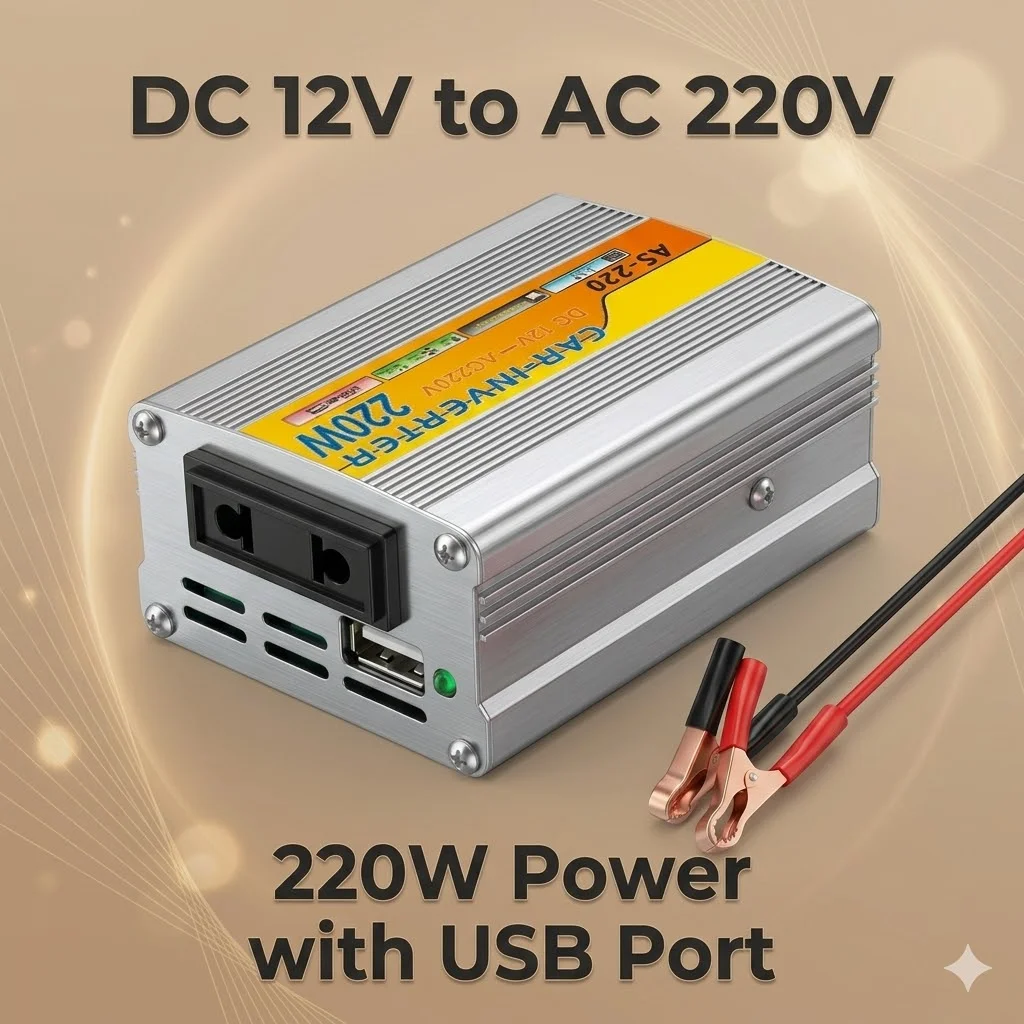 Auto-Wechselrichter 220W Hochleistungs-Stromwandler, DC 12V zu AC 220V, mit USB-Anschluss, geeignet zum Aufladen von Mobiltelefonen und Computern.